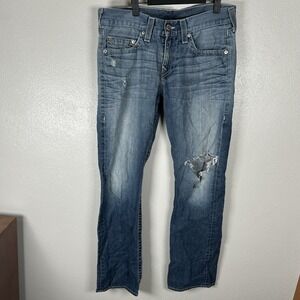 True Religion Jeans Mens Size 32x32 Straight Distressed Medium Wash Made in USA